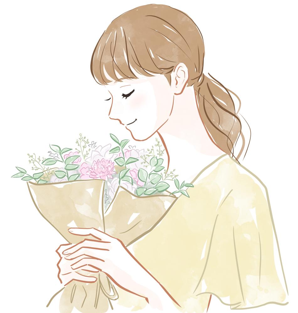 花のにおいをかぐ女性イメージ