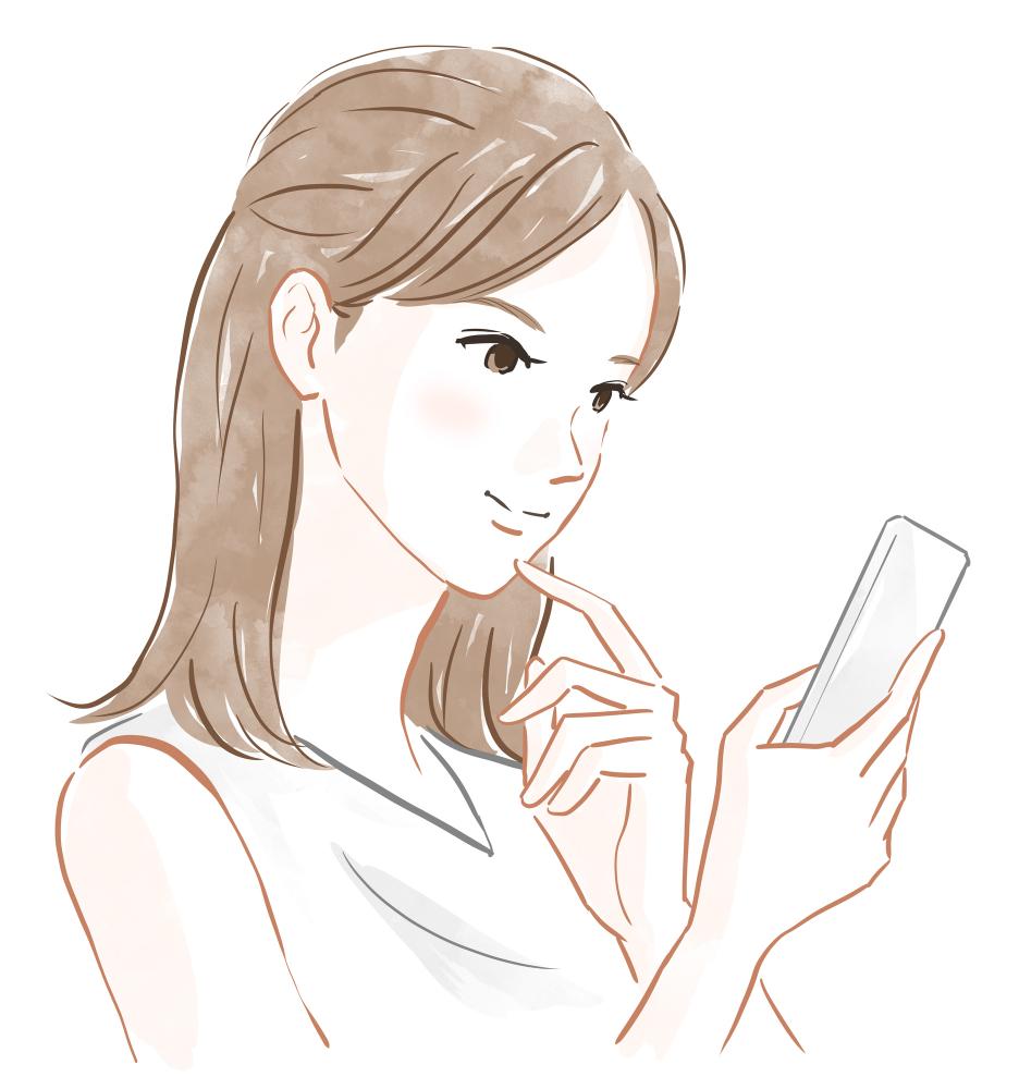 スマホをチェックする女性イラスト